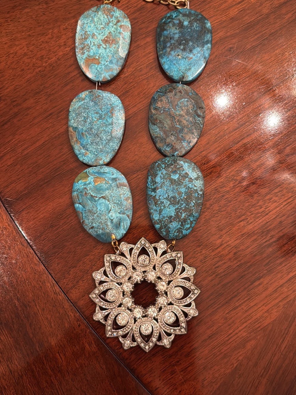 Made in the Deep South Turquoise Statement Necklace with Crystal Floral Pendant